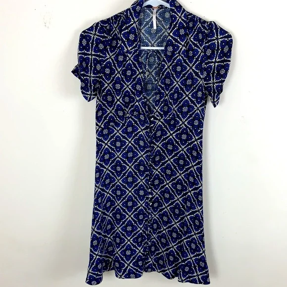 🌷Free People Swing Blue And White Dress Size 0 - Picture 2 of 7
